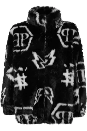 Philipp Plein Monogram-print faux fur coat