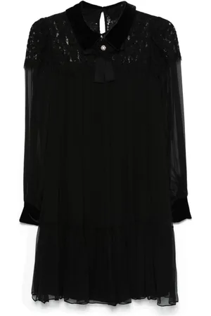 NISSA Lace-panel silk midi dress