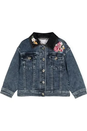 MONNALISA Floral-embroidered padded denim jacket