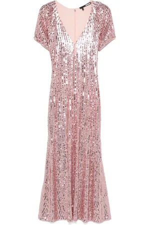 ROTATE Sequin-embellished V-neck midi dress