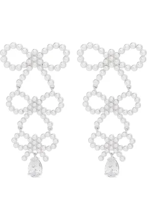 Self-Portrait Tiered pearl bow earrings