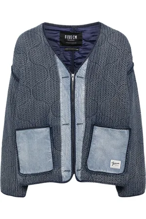 FIVE CM V-neck quilted denim jacket
