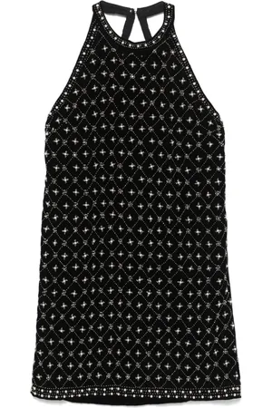 Twin-Set Crystal-embroidered velvet mini dress