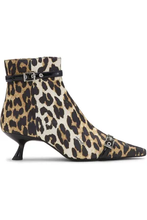 Ganni Leopard-print satin ankle boots