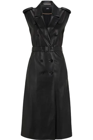 HUGO BOSS Faux-leather double-breasted midi dress