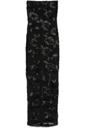 ROTATE Floral-embroidered mesh maxi dress