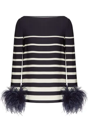 VALENTINO GARAVANI Feather-trim striped top
