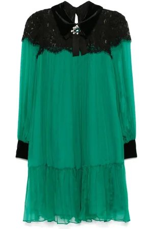 NISSA Lace-panelled silk midi dress
