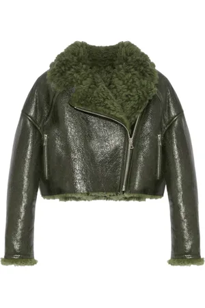 YVES SALOMON Patent-merino cropped biker jacket