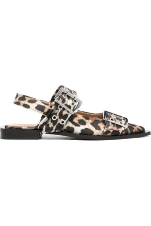 Ganni Leopard-print satin ballet flats
