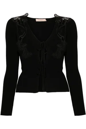 Twin-Set Lace-panels ribbed-knit cardigan