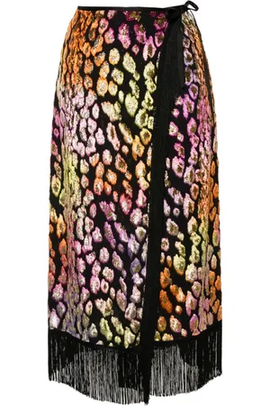 FORTE FORTE Animal-print fringed midi skirt