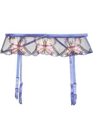 FLEUR DU MAL Butterfly-embroidered garter belt