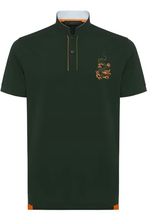 SHANGHAI TANG Dragon-embroidery cotton polo shirt
