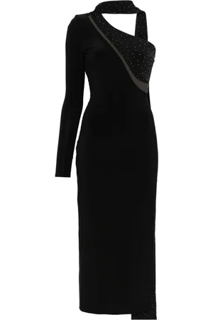 NISSA Crystal-embellished asymmetric maxi dress