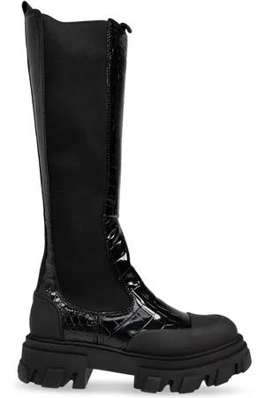Ganni 50mm crocodile-embossed knee-high boots