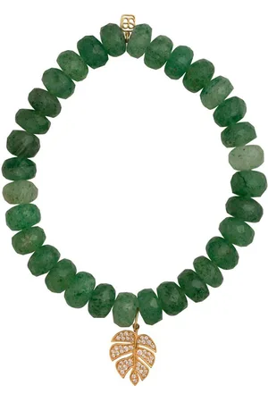 Sydney Evan 14kt yellow Monstera Leaf-charm quartz and diamond pendant