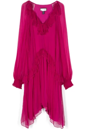 NISSA Floral-appliqué silk midi dress