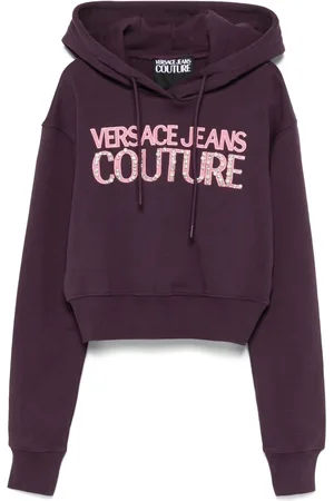 VERSACE Embroidered-logo cropped hoodie