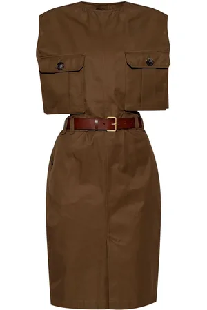 Saint Laurent Belted cotton midi dress