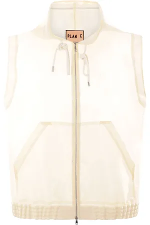 Plan C Drawstring-hood zip-up vest