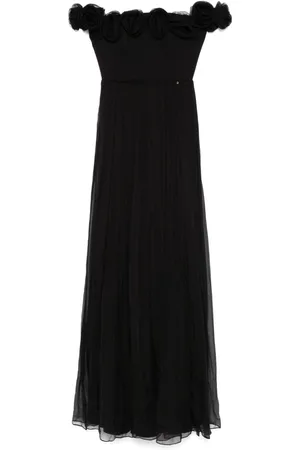 NISSA Floral-appliqué silk maxi dress