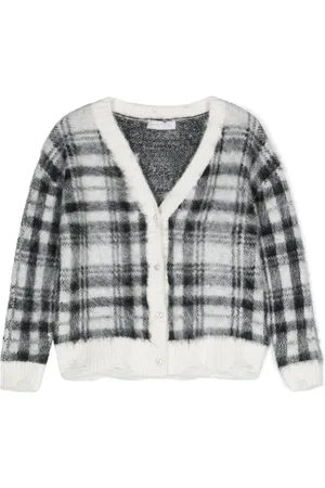 MONNALISA Checked brushed-knit cardigan