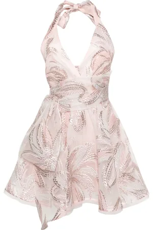 TALBOT RUNHOF Floral-appliqué belted minidress