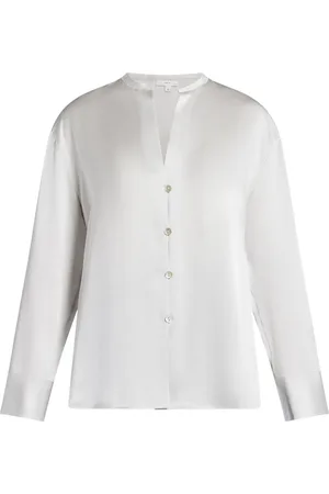 Vince Band-collar silk blouse