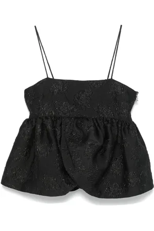 ROTATE Cloqué-effect draped-detailing top