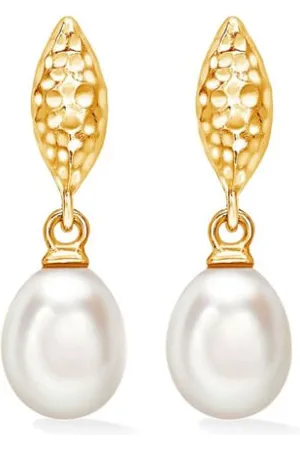 Dower and Hall Hammered Marquise and White Freshwater Pearl Drop earrings