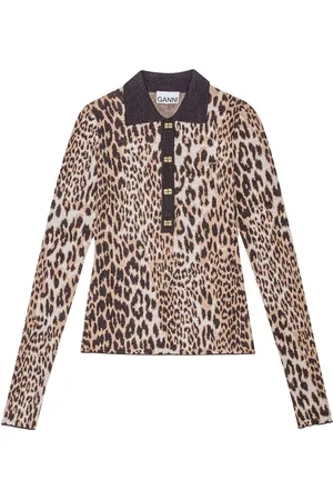 Ganni Leopard print long sleeve top