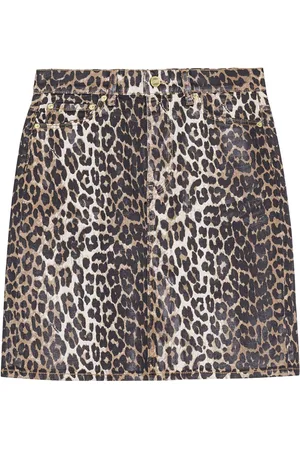 Ganni Leopard-print denim midi skirt