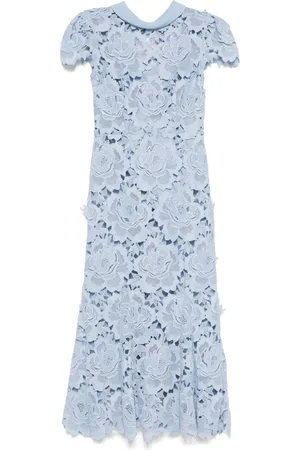 Self-Portrait Contrast-collar lace midi dress