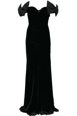 NISSA Bow-detail velvet maxi dress