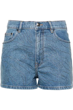 ROTATE Rhinestoned high-rise denim shorts