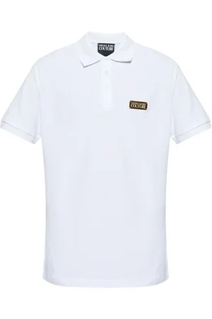 VERSACE Logo-plaque piqué polo shirt