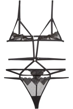 FLEUR DU MAL Heart embroidered ouvert bondage bodysuit