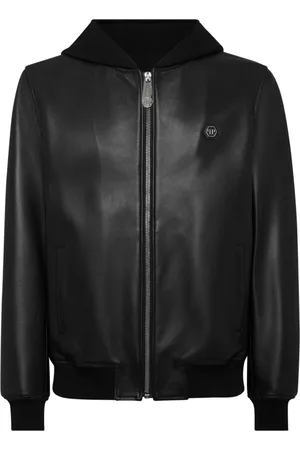 Philipp Plein Leather hooded jacket