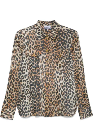 Ganni Leopard-print satin shirt