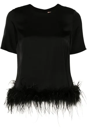 Twin-Set Feather-trim satin blouse