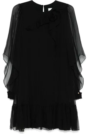 NISSA Floral-appliqué silk midi dress