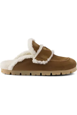 Prada Shearling-trim suede mules
