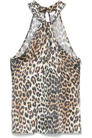Ganni Leopard-print satin top