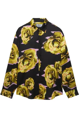 Msgm Pixelated rose print shirt