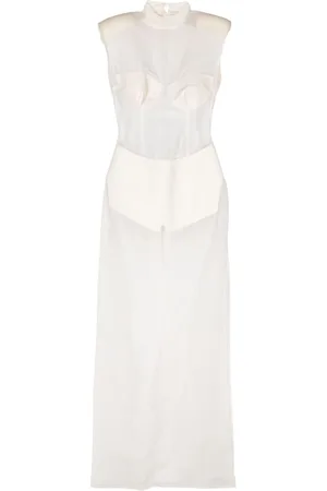 MITILIANE COUTURE Leather-panelled silk maxi dress
