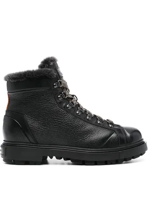 santoni Shearling-trim leather boots