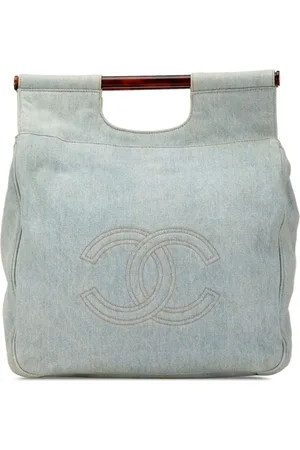 CHANEL 1996-1997 CC Denim Tortoise Handle tote bag