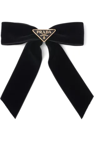 Prada Triangle-logo bow velvet hair clip
