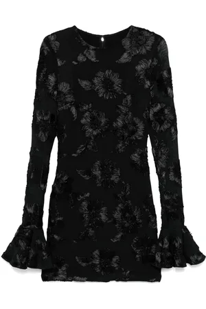 ROTATE Floral-embroidered mesh mini dress